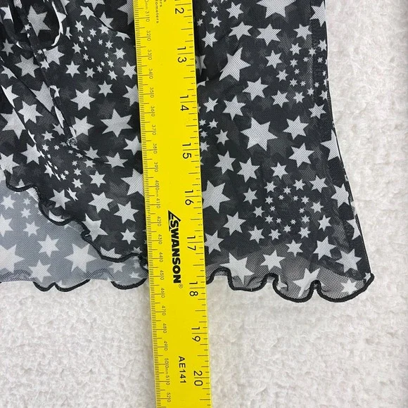 Free People Marni Sheer Top Womens Medium Black White Star Print Long Sleeve Tie - Picture 9 of 12